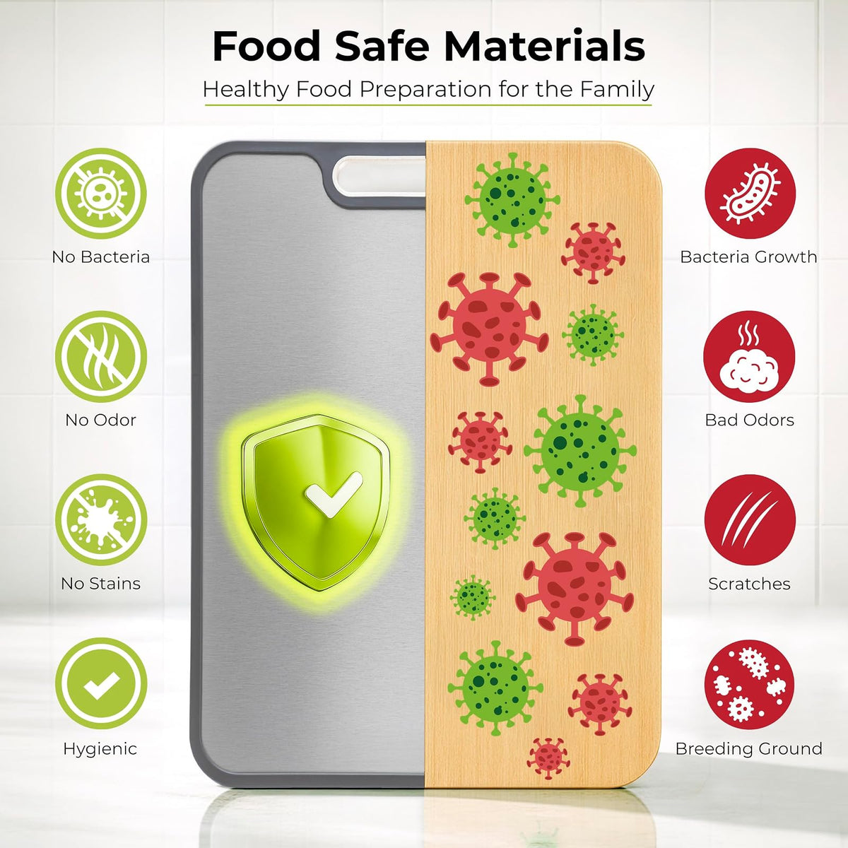 Freshware - Tabla de cortar de titanio para cocina, tablas de cortar de doble cara y antideslizantes, titanio puro/PP, tabla de cortar con ranuras para jugos, apta para lavaplatos, tamaño grande de