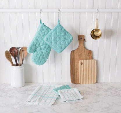 DII 100% Cotton, Machine Washable, Everyday Kitchen Basic Terry Ovenmitt Set of 2, Aqua