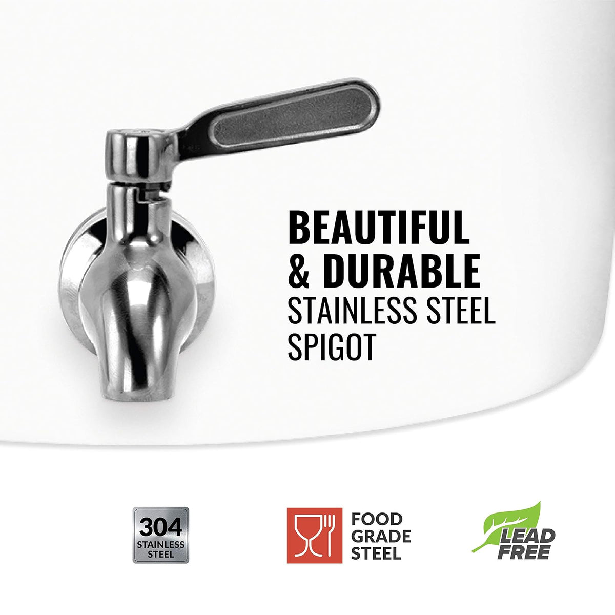 Geo Sports - Dispensador de agua de cerámica de porcelana, llave de acero inoxidable, válvula y tapa incluida. Se adapta a jarras de 3 a 5 galones. (Blanco macizo)