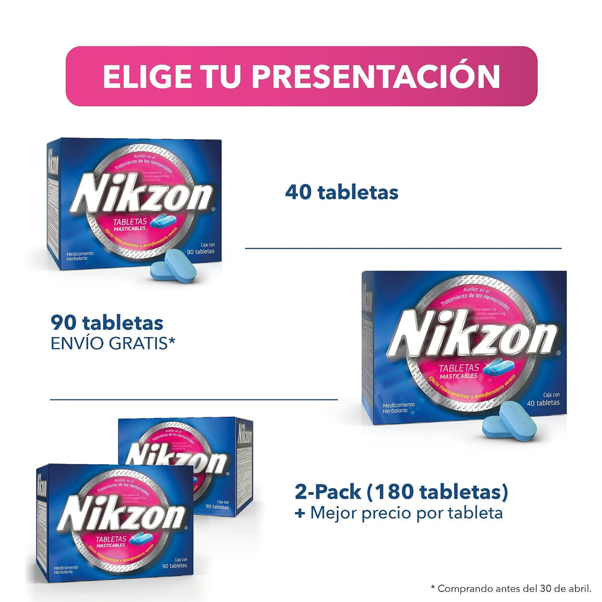 Nikzon Tabletas Masticables para Hemorroides – Alivio del Dolor, Ardor y Comezón, Efecto Antiinflamatorio y Fleboconstrictor, Contiene 1 Caja con 90 Tabletas