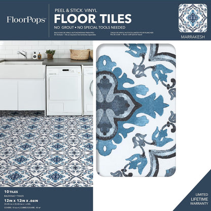 FloorPops FP3932 Marrakesh - Azulejos de piso para despegar y pegar, color azul