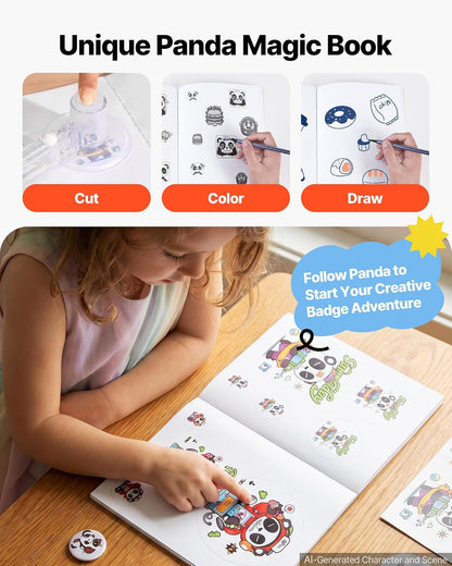 VEVOR Máquina para hacer botones, 2.25 pulgadas/58 mm con 100 piezas de botón, fabricante de botones con libro mágico de panda y kit de prensa ergonómico de mango de arco para niños, regalos de