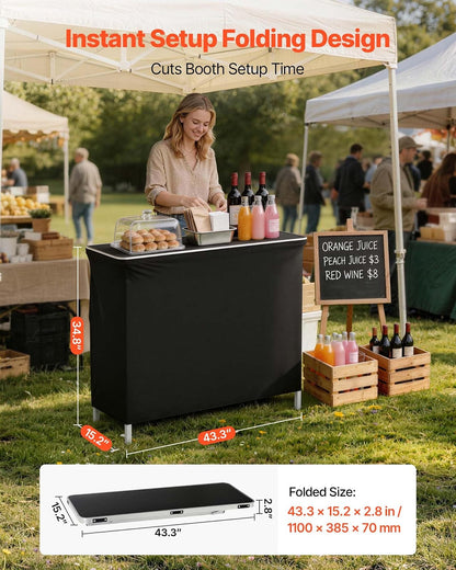VEVOR Mesa de Bar Portátil 1100 x 390 x 880 mm, Barra de Fiesta Plegable, con Soportes Laterales Falda Estante de Almacenamiento Bolsa de Transporte, Estación de Bar Exterior para Feria Eventos Fiesta