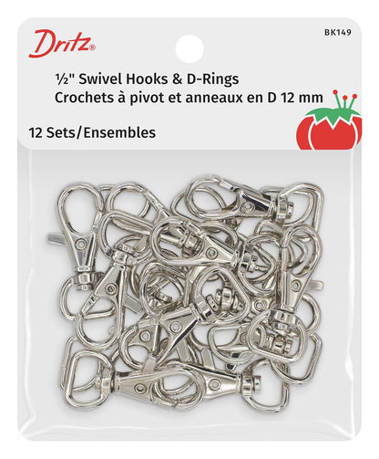 Dritz Ganchos Giratorios y Anillos en D, 1.27 cm (1/2 Pulgada), 12 Piezas - Ganchos giratorios y anillos en D - Níquel - 1 - 2", 12ct