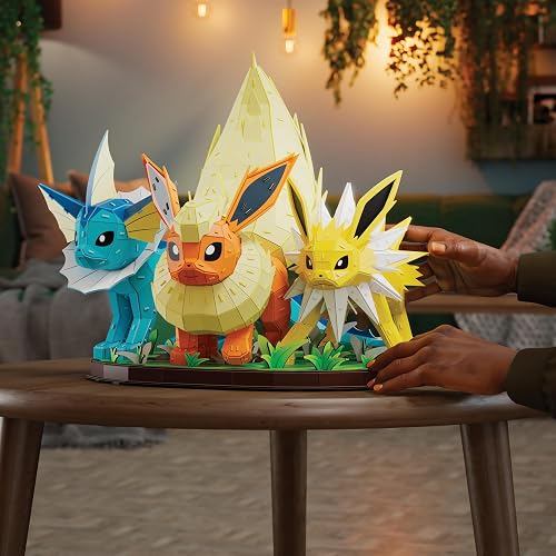 4D Build, Pokémon Eevee Evolution Trio with Vaporeon, Flareon & Jolteon 3D Model Kit, Pokémon Figure, Desk Décor, 612 Pieces, for Ages 12 & Up