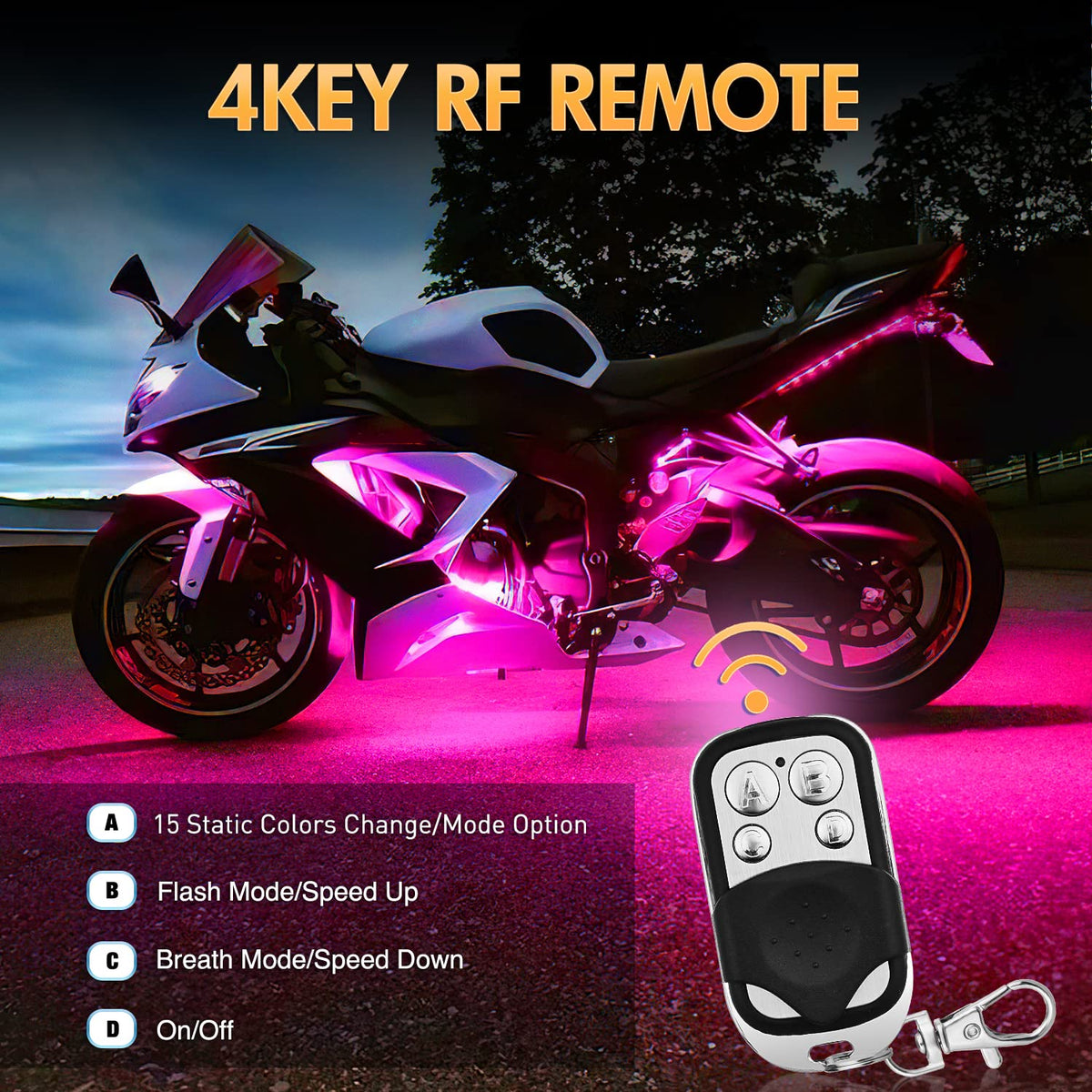 Nilight TL-55 Juego de 8 Tiras de Luces LED RGB para Motocicleta Multicolor Neón Impermeable con Control RF para Harley Suzuki