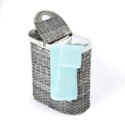 Seville Classics - Cesta de Lona extraíble Ovalada Tejida a Mano con Doble Tapa, para clasificar la Ropa, Color Gris