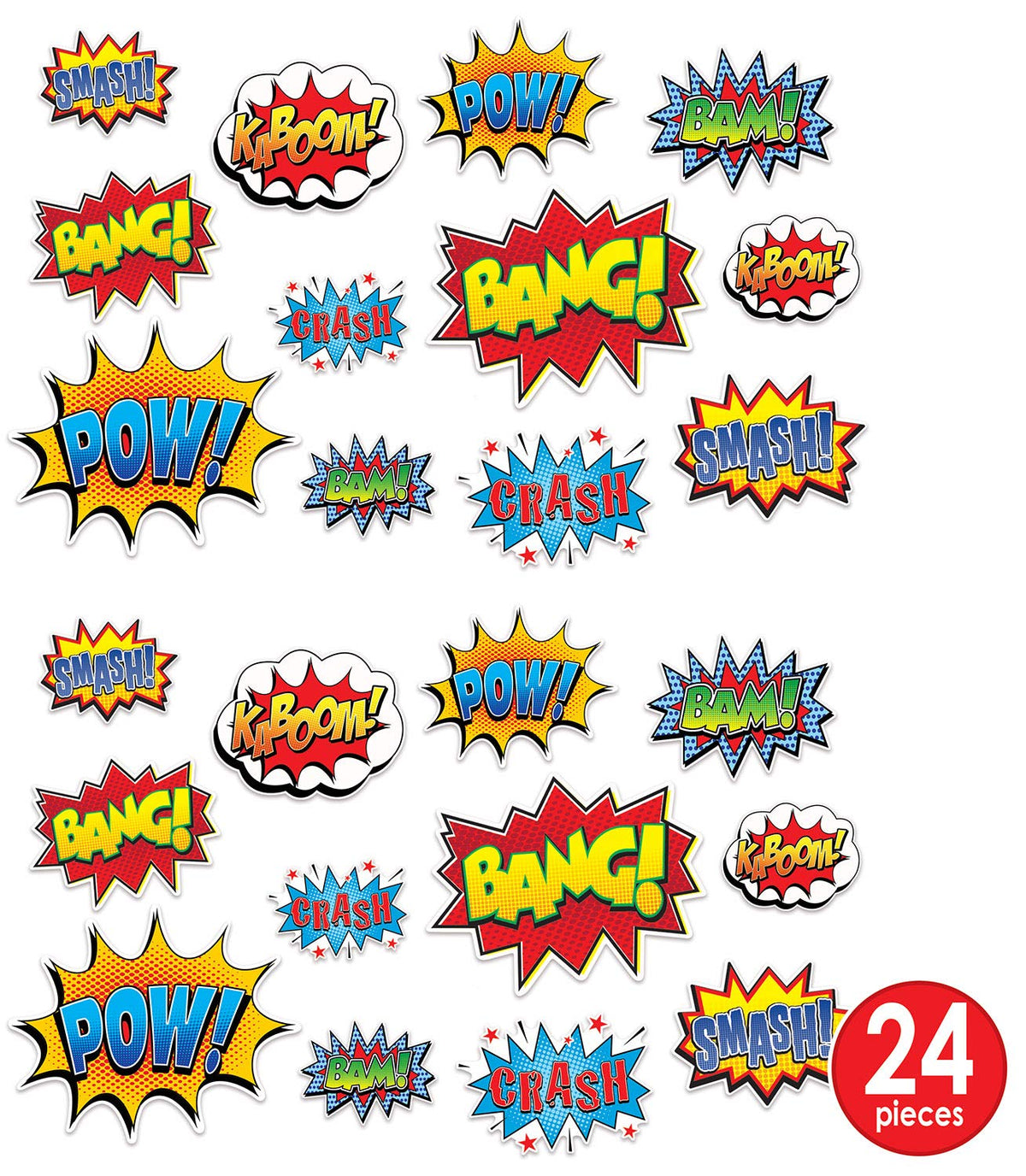 Beistle Hero Action Sign Cut Outs 24 Piece Comic Decorations Birthday Party Supplies 6” – 12.5”, Multicolored