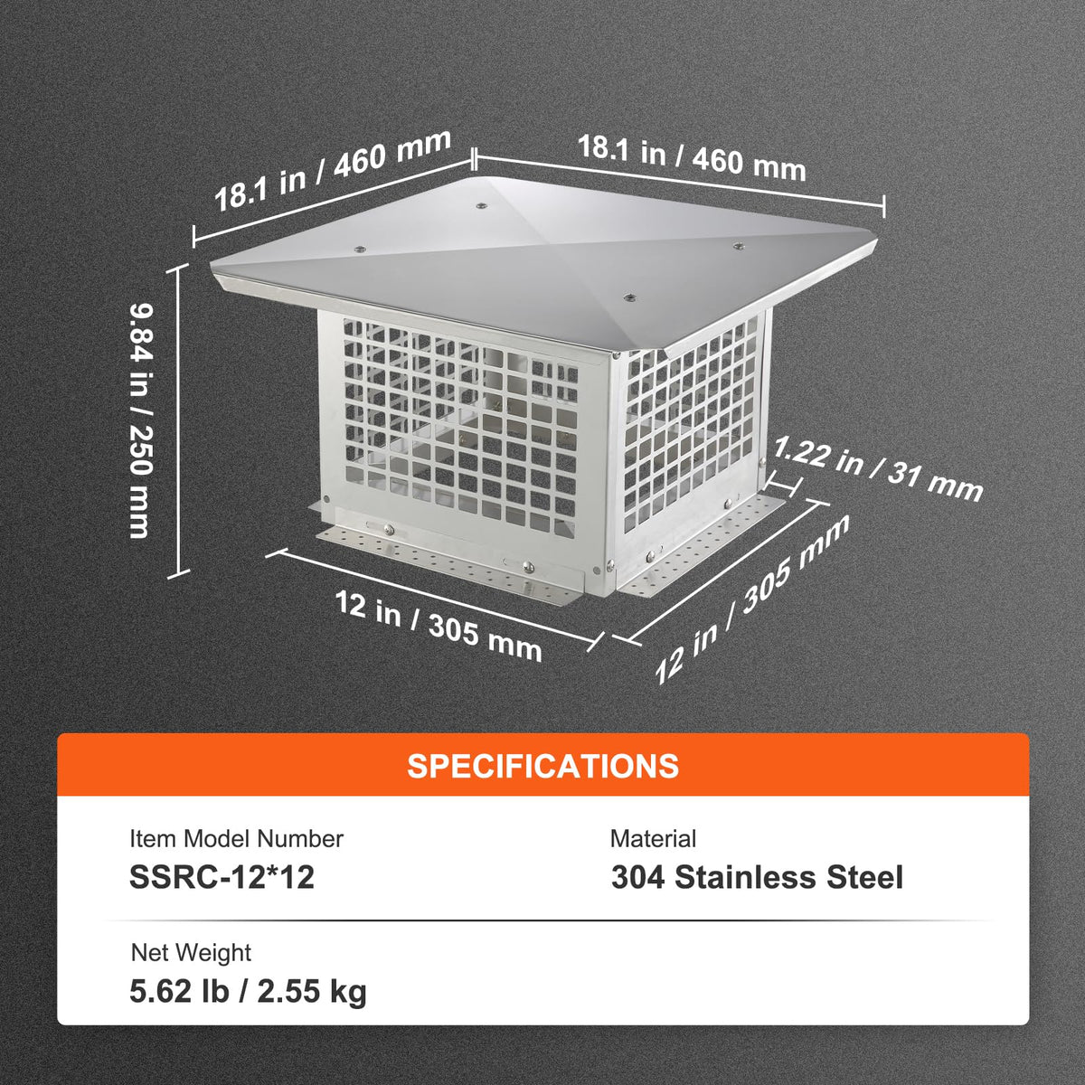 VEVOR - Tapón de Chimenea de 12 x 12 Pulgadas, Accesorios prácticos y fácil instalación, se Adapta a Cubiertas de Malla Exterior de Tejas de Arcilla de Humo, Color Plateado