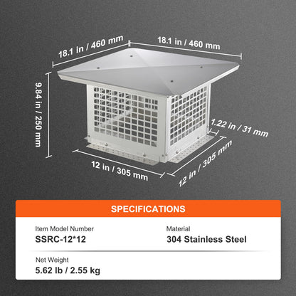 VEVOR - Tapón de Chimenea de 12 x 12 Pulgadas, Accesorios prácticos y fácil instalación, se Adapta a Cubiertas de Malla Exterior de Tejas de Arcilla de Humo, Color Plateado