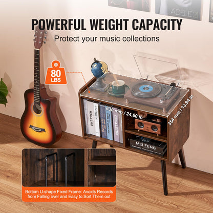 VEVOR - Soporte para Tocadiscos, Soporte para hasta 100 álbumes, gabinete de Vinilo clásico con estantes extraíbles, Mesa de Jugador con Altura Ajustable para Sala de Estar, recámara, café