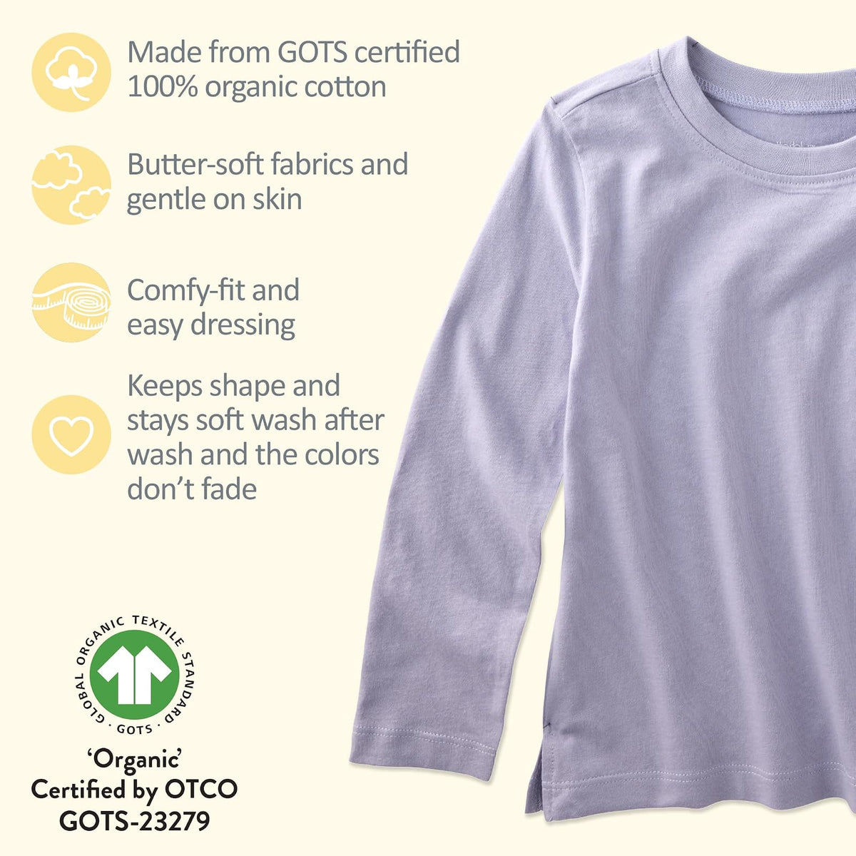 Butterblu - Playera Unisex de Manga Larga para bebé, 100% algodón orgánico, Paquete de 5 Camisetas para bebés y niñas pequeñas