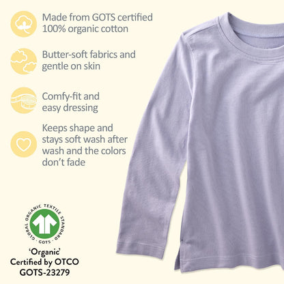 Butterblu - Playera Unisex de Manga Larga para bebé, 100% algodón orgánico, Paquete de 5 Camisetas para bebés y niñas pequeñas