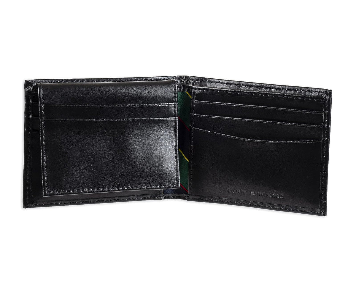Tommy Hilfiger - portafolios de piel auténtica para hombre con ventana de identificación y múltiples ranuras para tarjetas