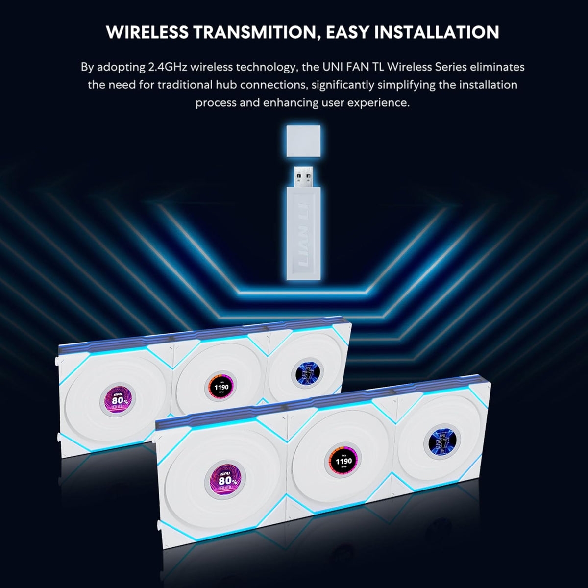 Lian Li UNI Ventilador TL LCD inalámbrico 120 paquetes triple, señal inalámbrica de 2,4 GHz, ventilador ARGB, diseño de espejo infinito, cadena de margarita, driver de efectos de iluminación
