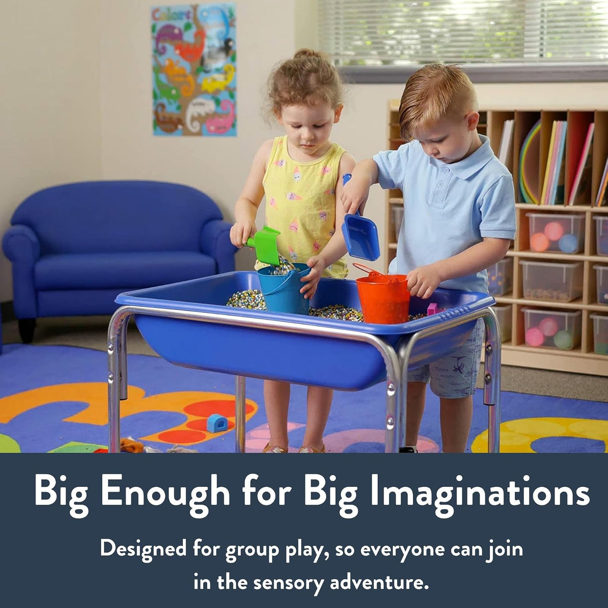 Children's Factory Juego pequeño de Mesa y Tapa sensorial de 18 Pulgadas de Alto, guardería/Preescolar/Escuela en casa/Sala de Juegos, Mesa de Arena y Agua, Juego Interior y Exterior, Azul