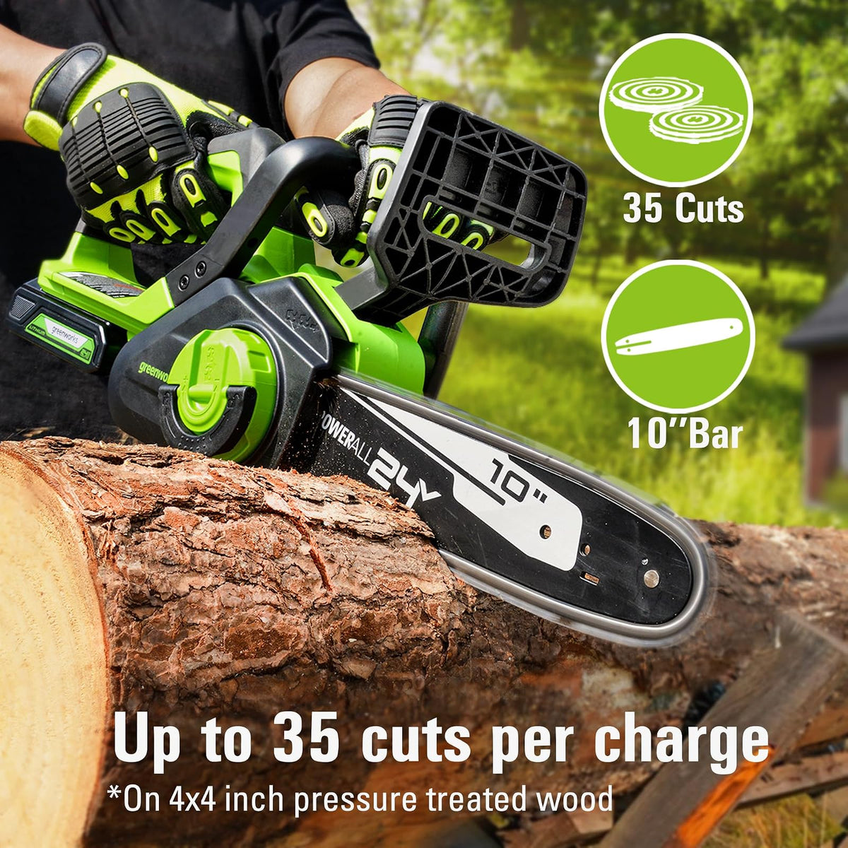 Motosierra de 10" CS24B210 Premium Greenworks de 24 V, incluye cargador y batería
