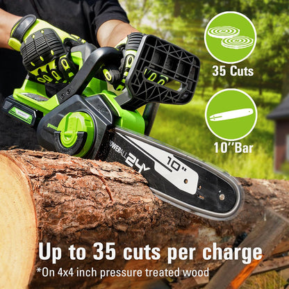 Motosierra de 10" CS24B210 Premium Greenworks de 24 V, incluye cargador y batería