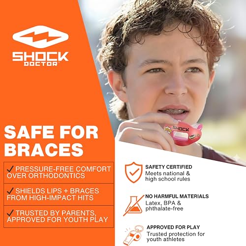 Shock Doctor Protector Bucal Kool Aid MAX Air Flow | Unitalla, sabor cereza puncha tropical, protección labial completa, compatible con tirantes, ajuste instantáneo para fútbol
