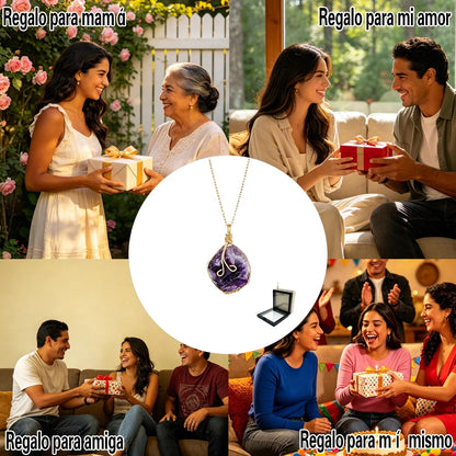 XYPHIELLE Collar de Amatista Púrpura Natural para Mujer, Dije de Cristal Espiritual Envuelto en Alambre, Joyería de Sanación y Estilo Boho, Regalo de Calma