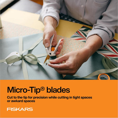 Fiskars - Tijeras de titanio de fácil acción, cuchillas afiladas para cortar precisión y ángulos con diseño de resorte de fácil acción, suministros de manualidades, mango asistido SoftGrip