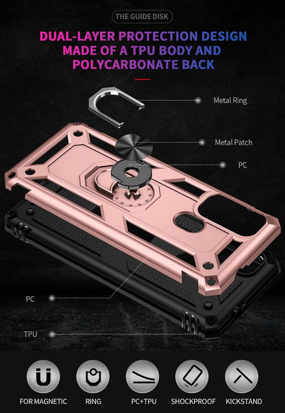 BestAlice.MX Funda para Motorola Moto G60S Case + Protector de Pantalla de Cristal Templado + Lens Mica, Híbrida Rugged Protección Dual Layer Bumper Carcasa con Pie De Apoyo, Oro Rosa
