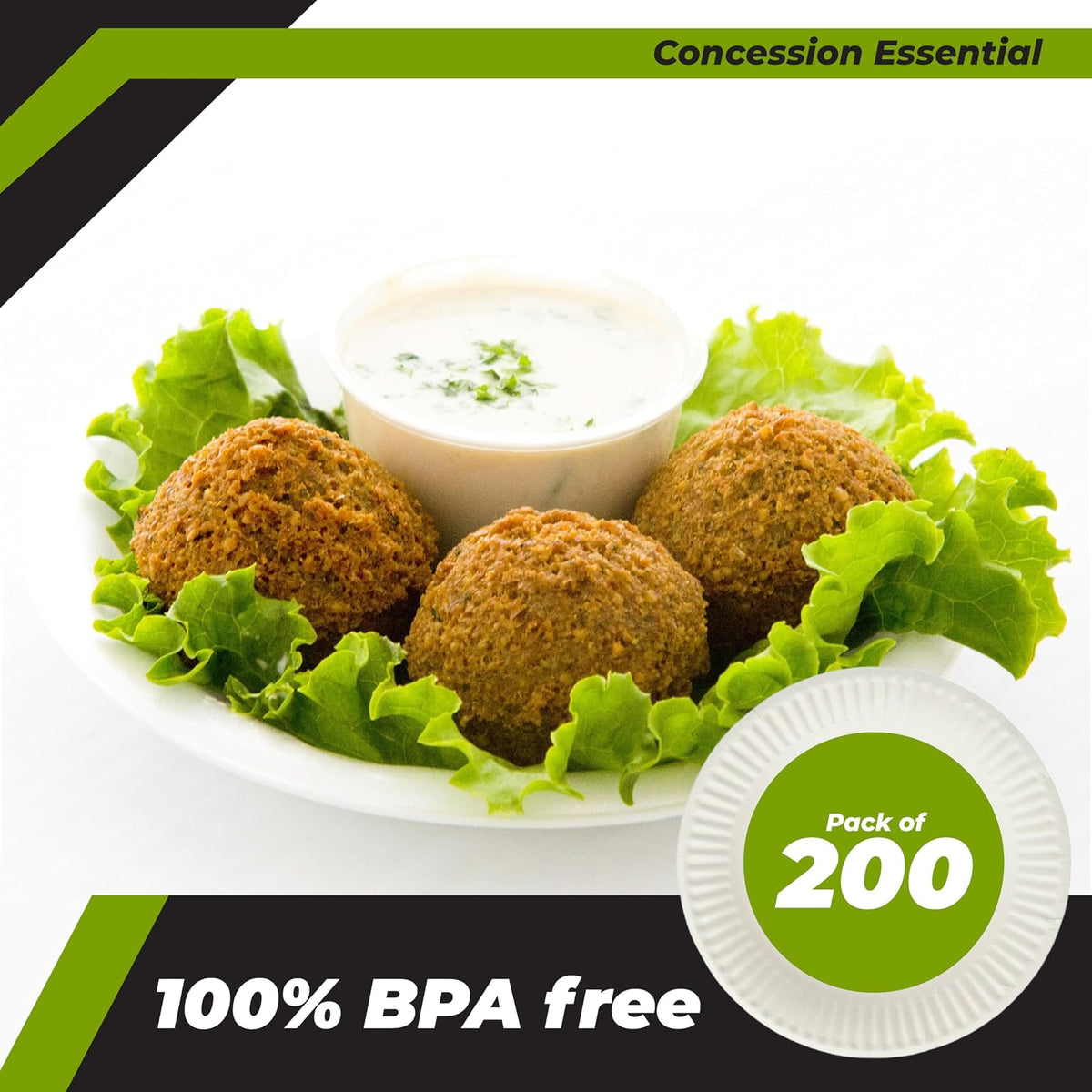 Concession Essentials - Plato de papel de 9 pulgadas sin revestimiento, color blanco, 200 unidades