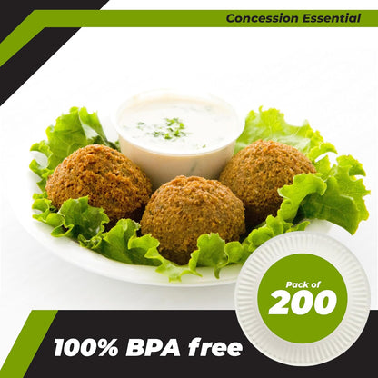 Concession Essentials - Plato de papel de 9 pulgadas sin revestimiento, color blanco, 200 unidades