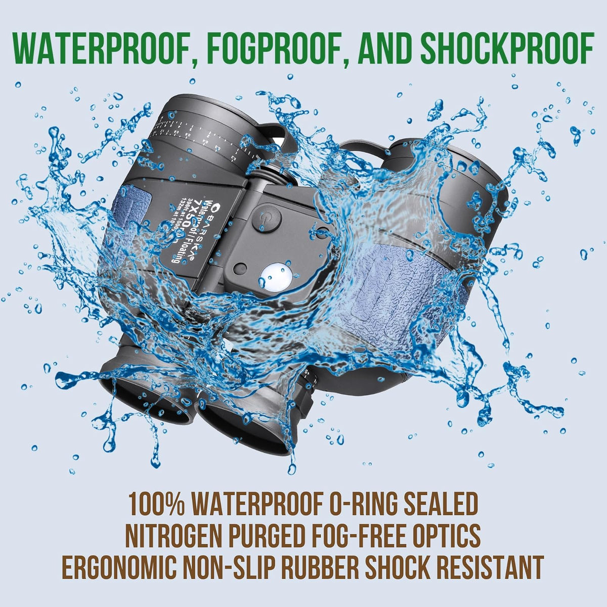 Barska AB10798 Deep Sea 7x50 Waterproof Floating Binocular with Internal Rangefinder & Compass