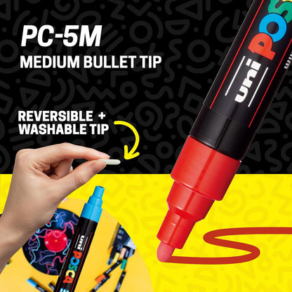 Posca Plumones PC-5M Puntas Medias Juego De 16 Piezas | Basicos, 1.8-2.5 mm, Multi Superficies, Tinta No Toxica