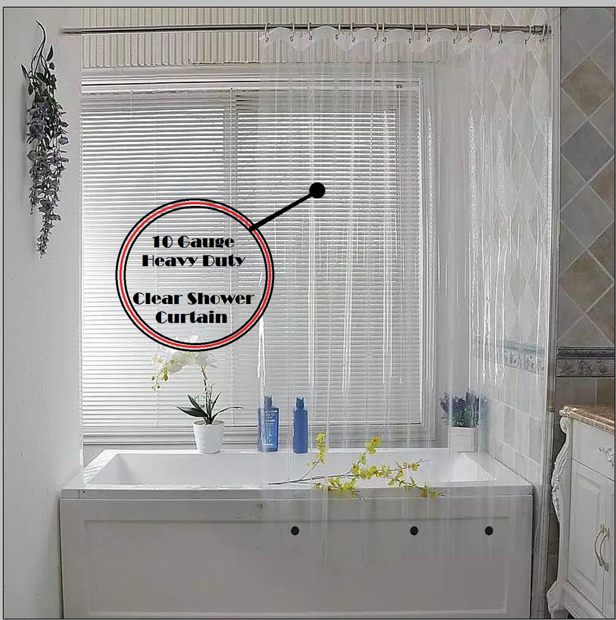 Elegant Comfort - Cortina de Ducha Transparente Resistente al Agua, de 72 x 72 Pulgadas de Largo, Forro de Ducha para baño con 3 imanes Inferiores y Ojales a Prueba de óxido