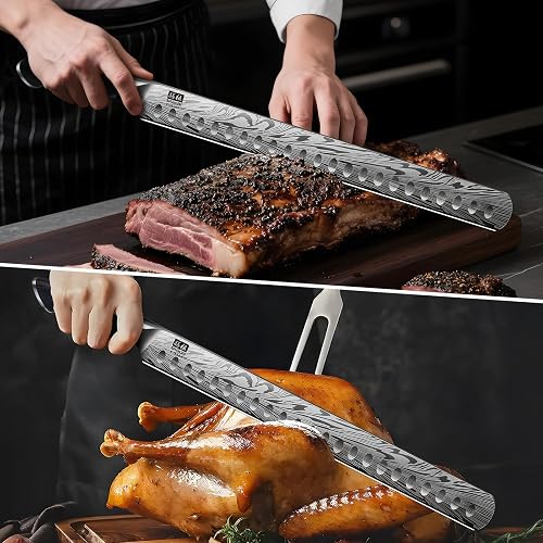 Cuchillo para pechuga SHAN ZU de acero en polvo, cuchillo para trinchar de 30 cm para cortar carne, pavo y barbacoa, cuchillos para rebanar con mango ergonómico de madera de pakka