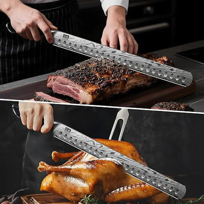 Cuchillo para pechuga SHAN ZU de acero en polvo, cuchillo para trinchar de 30 cm para cortar carne, pavo y barbacoa, cuchillos para rebanar con mango ergonómico de madera de pakka