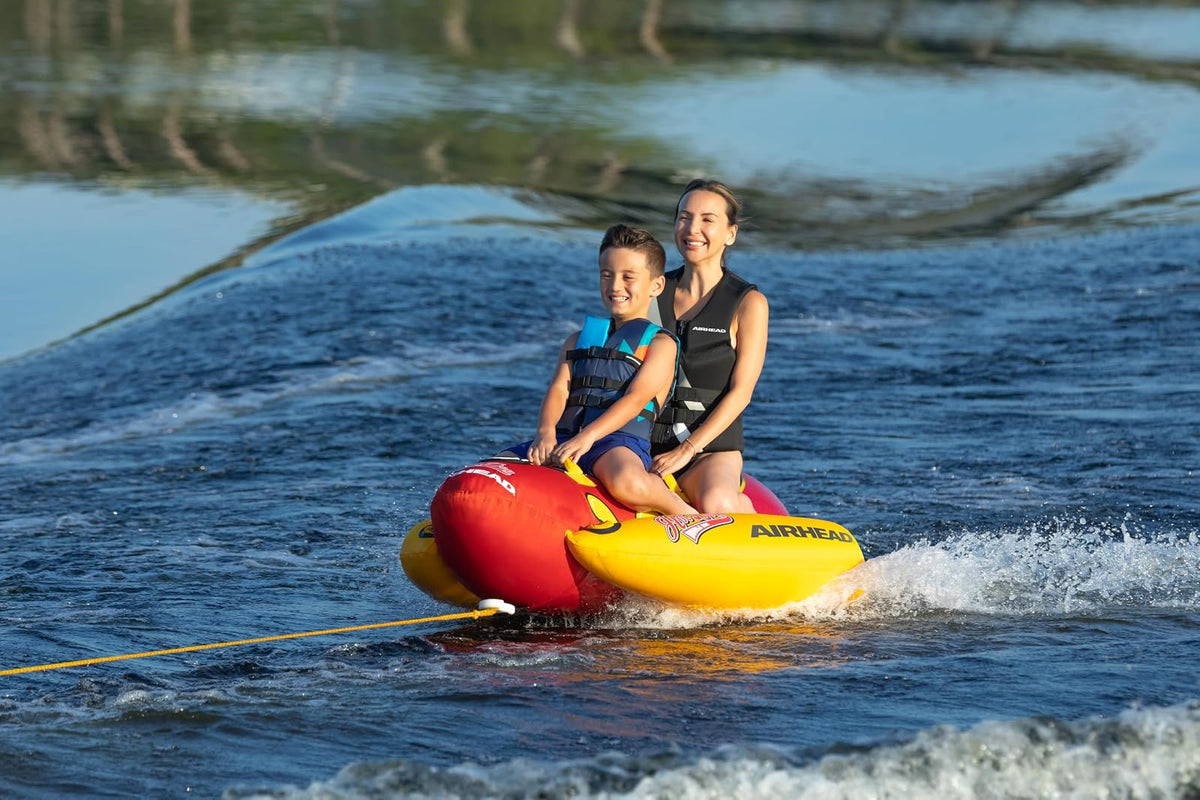 Airhead Double Dog Towable 1-2 Rider Tube for Boating and Water Sports, Double-Stitched Full Nylon Cover, EVA Padding & Padded Handles for Comfort