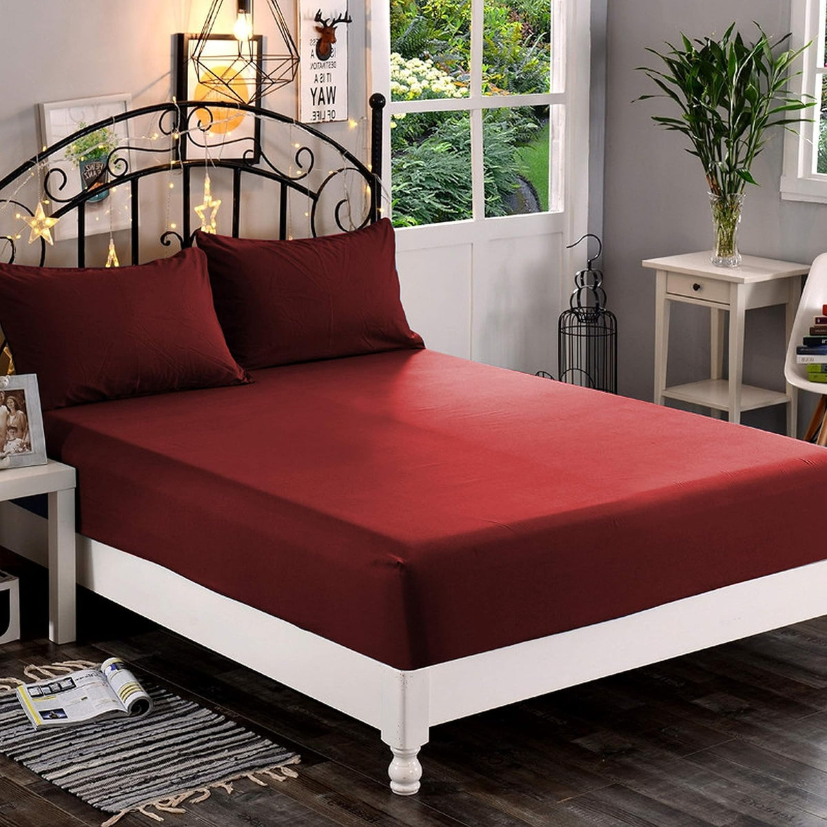 Sábana Bajera Ajustable Elegant Comfort de Microfibra - Borgoña - Queen