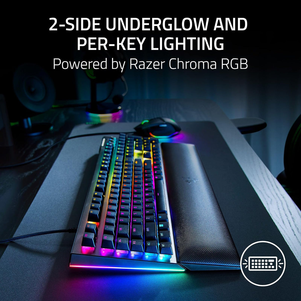 Razer Teclado mecánico V4 para Juegos: interruptores Verdes táctiles y Clic, Chroma RGB - 6 macros programables - Reposamuñecas magnético