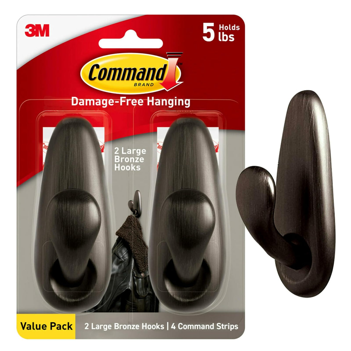 Command Ganchos de Pared Forever Classic | Grandes, para colgar sin daños, 2 ganchos de metal, 4 tiras adhesivas