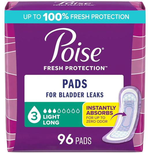 Poise Incontinence Pads, Light Absorbency, Long, 24 Count
