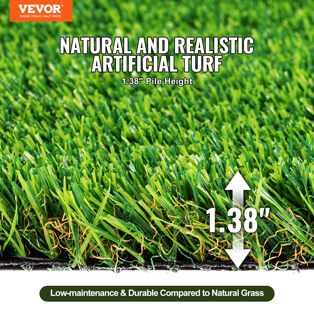 VEVOR Alfombra de césped Artificial, 3 x 5 pies de Grosor, Alfombra de césped sintético Realista para Interiores y Exteriores, 1.3 Pulgadas con Agujeros de Drenaje, Perfecta para Patio, jardín,