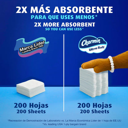 Charmin - Ultra Soft Papel Higiénico, 24 Mega Rollos, 208 Hojas por Rollo, 1 Mega Equivalente a 4 Regulares, Ultra Suave, 2X Más Absorbente, Smooth Tear, No Atascable