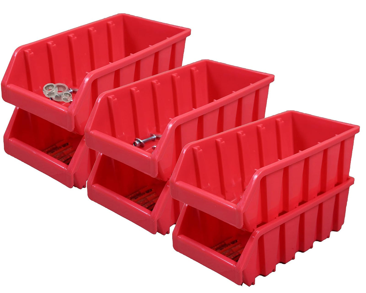 Basicwise QI003255R.3 - Papeleras apilables de plástico (6 Unidades), Color Rojo