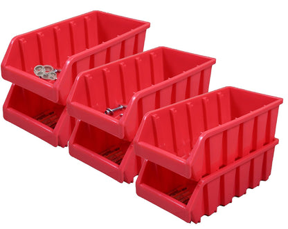 Basicwise QI003255R.3 - Papeleras apilables de plástico (6 Unidades), Color Rojo