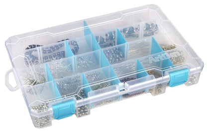 ArtBin 6847AG Caja mediana antideslustre con separadores extraíbles, organizador de joyas y manualidades con tecnología antideslustre, [1] caja de almacenamiento de plástico, transparente con detalles de aguamarina