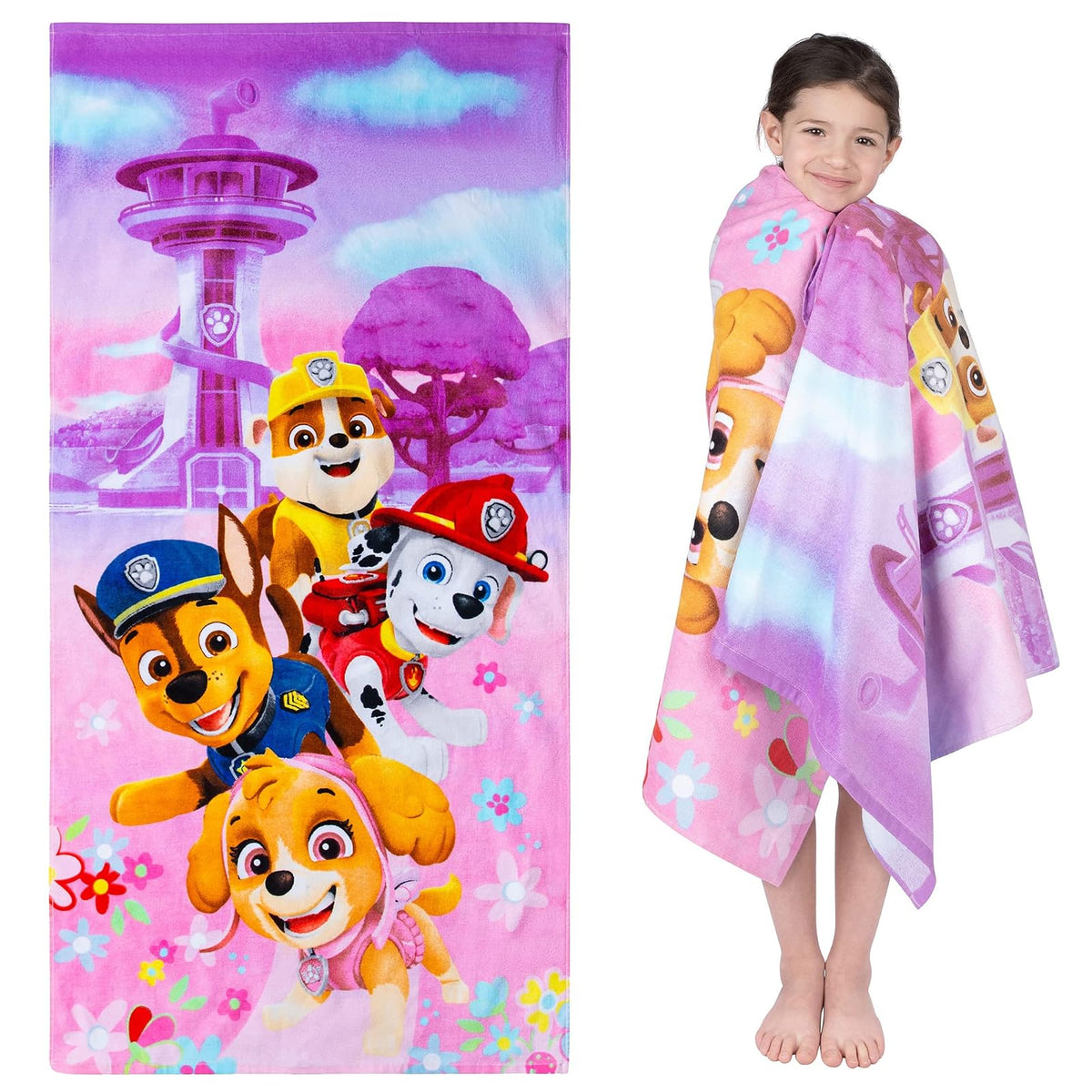 Franco Kids - Toalla de baño de algodón súper Suave para niños, 58 x 28 Pulgadas, Patrulla Canina para niñas