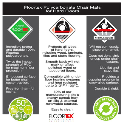 Floortex Ultimat Polycarbonate XXL Smooth Back Mat for Hard Floors, 118 x 60 Inches, Rectangular (1215030019ER), clear