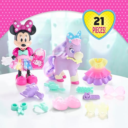 Minnie Mouse Juego Groom & Glam Pony Set de Disney Junior con Accesorios, 21 Piezas, Juego de simulación; Juguetes para niños a Partir de 3 años de Just Play