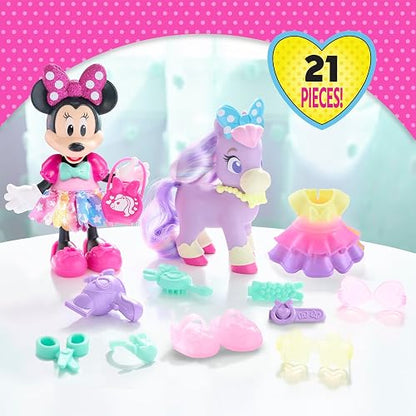 Minnie Mouse Juego Groom & Glam Pony Set de Disney Junior con Accesorios, 21 Piezas, Juego de simulación; Juguetes para niños a Partir de 3 años de Just Play