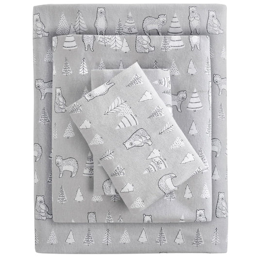 True North by Sleep Philosophy - Sábana de Franela cálida 100% algodón, diseño de Estrellas de Animales con Estampado novedoso, Bonito Juego de Ropa de Cama Ultra Suave para Clima frío, tamaño
