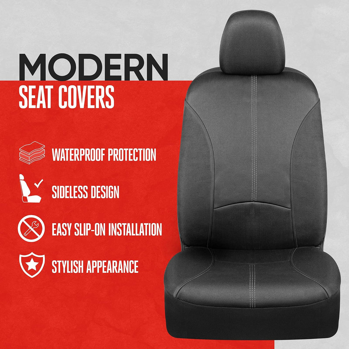 Motor Trend SpillGuard Fundas de Asiento | Impermeables, asientos delanteros, costuras grises, neopreno duradero, fácil instalación, ajuste universal