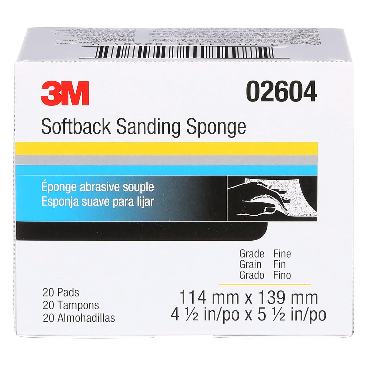 3M Softback Esponja de Lijado 02604, 4-1/2 x 5-1/2 in, Fina, Paquete de 20, Gris